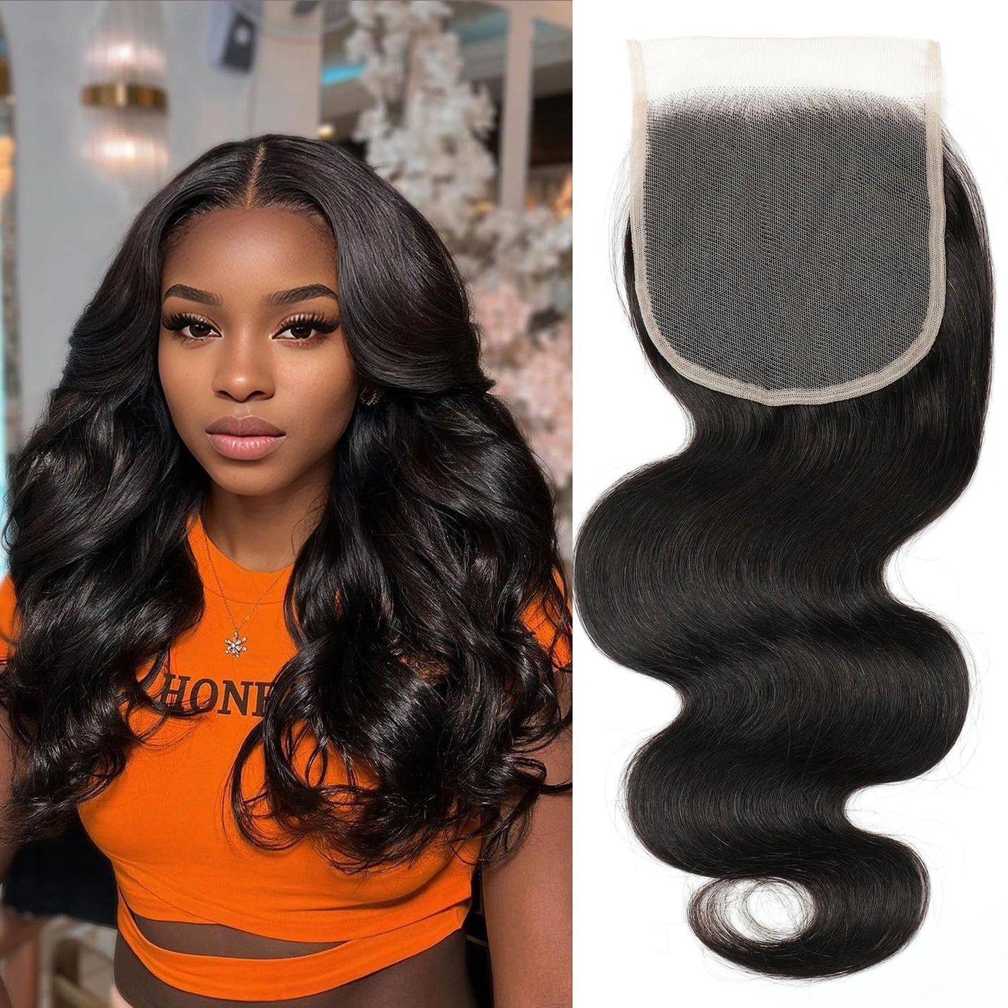 EVE HD SWISS TRANSPARENT HUMAN HAIR  4 X 5 LACE CLOSURE W/BABYHAIR BODY WAVE