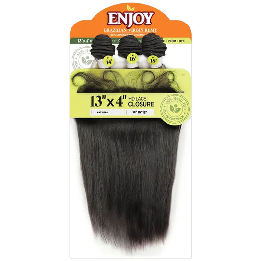 ZURY ENJOY 13X4 CLOSURE STRAIGHT HUMAN HAIR BRAZILIAN MULTI PACK 14''16''18''