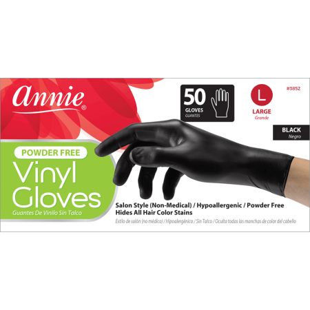 ANNIE BLK VINYL GLOVES 50CT LG