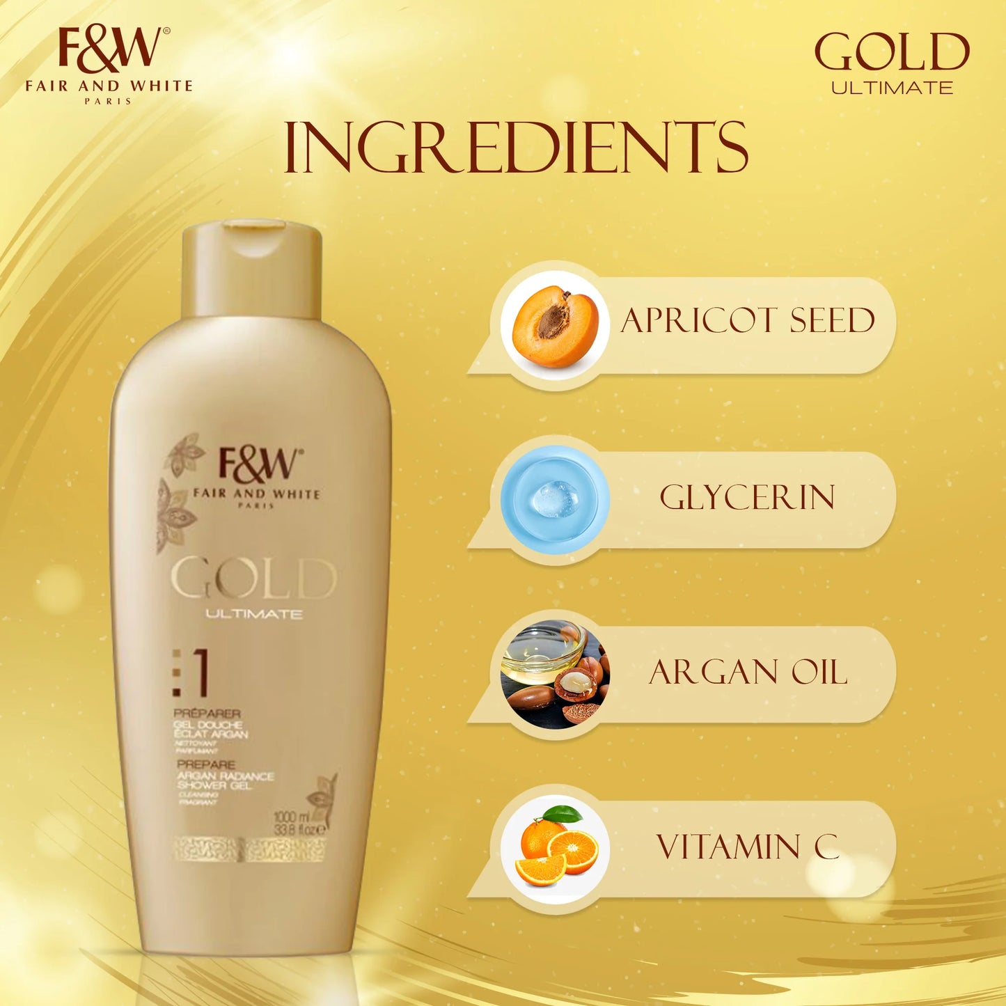 Gold Argan Shower Gel 1000ml / 33.81 fl Oz