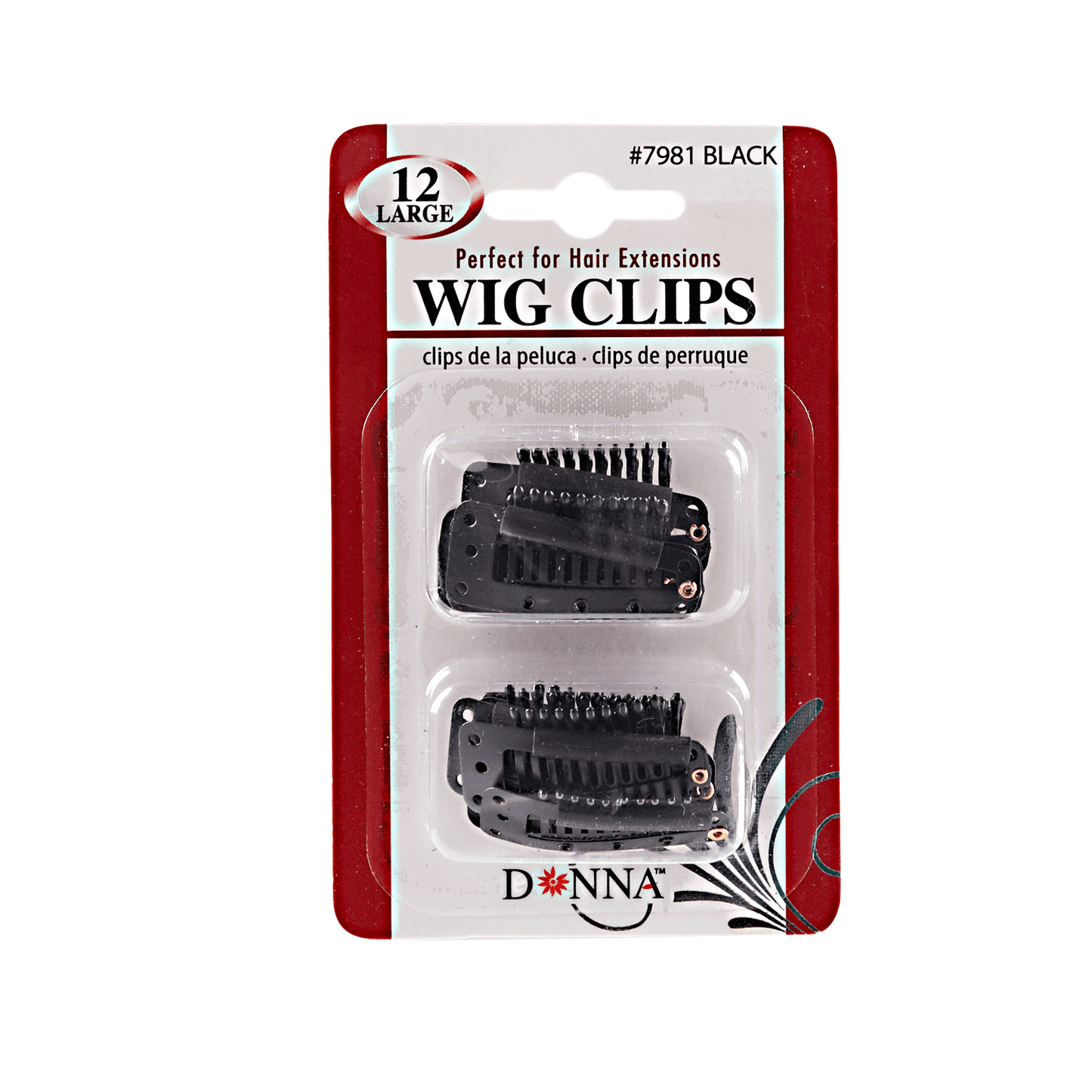 12 LARGE DONNA WIG CLIPS # 7981