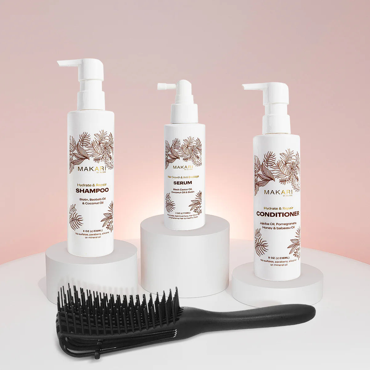 Hair Set Including Shampoo + Conditioner + Serum + Hair Brush