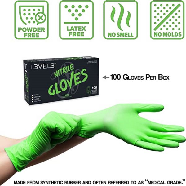 L3 NITRILE GLOVES MEDIUM    LIME