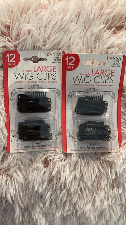 12 LARGE DONNA WIG CLIPS # 7981